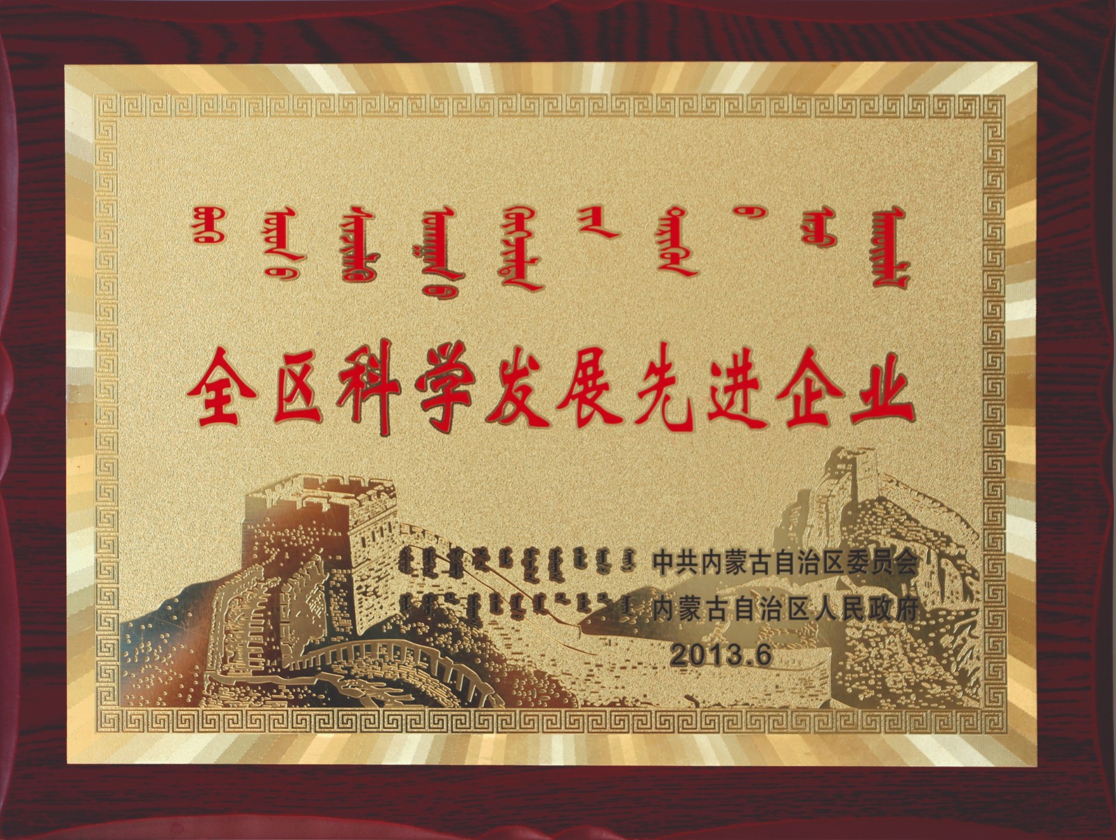 全區科學(xué)發(fā)展先進(jìn)企業(yè)